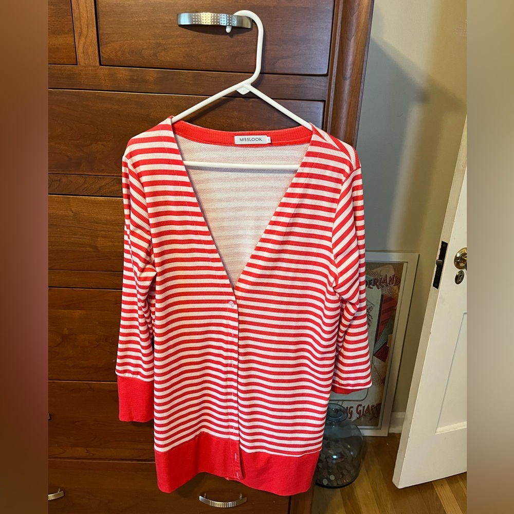 Orange and white striped long Cardi M
